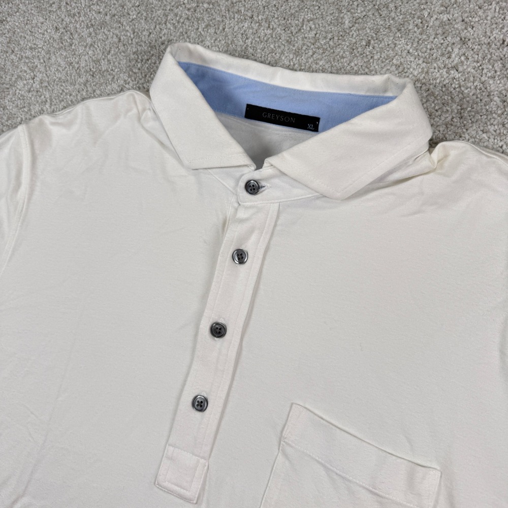 Greyson‎ Polo Shirt Men XL White Pima Cotton Modal Stretch Woodland Logo Pocket